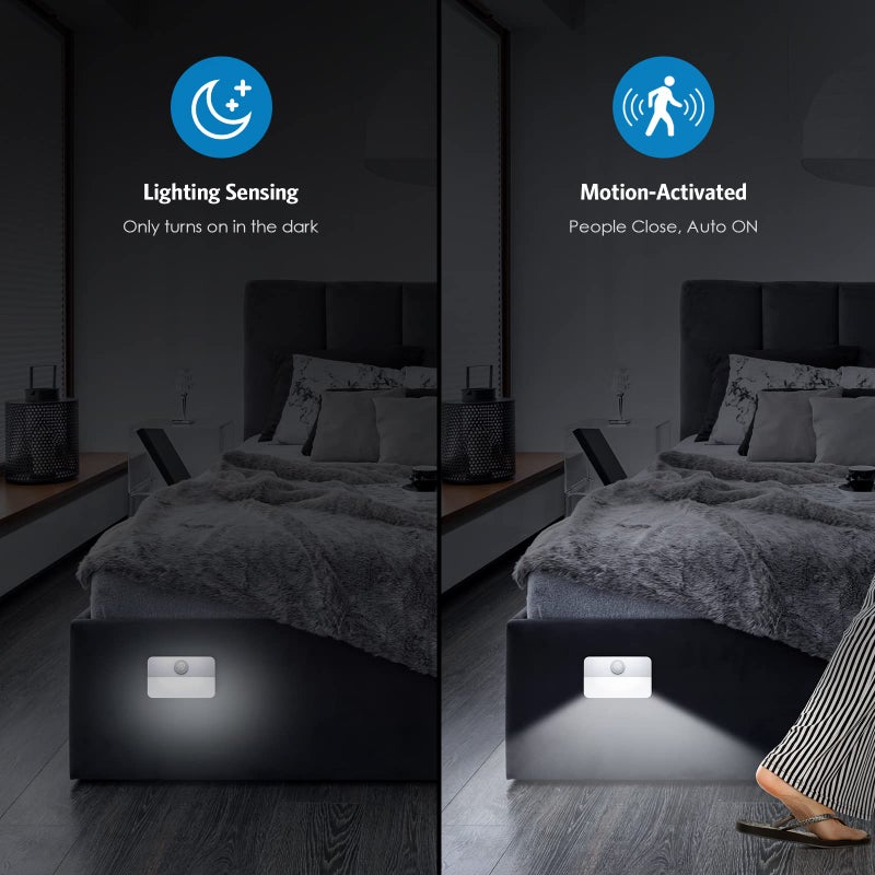 AMIR 6 Pack Mini Motion Sensor Stair Light for Indoor, Battery-Powered LED Night Light, 40 Lumen 6500K, Cordless Closet Lights, Safe Lights for Stairs, Hallway, Bathroom, Kitchen, Cabinet - Image 2
