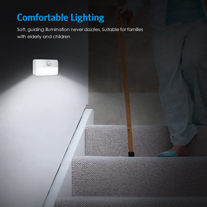 AMIR 6 Pack Mini Motion Sensor Stair Light for Indoor, Battery-Powered LED Night Light, 40 Lumen 6500K, Cordless Closet Lights, Safe Lights for Stairs, Hallway, Bathroom, Kitchen, Cabinet - Image 4