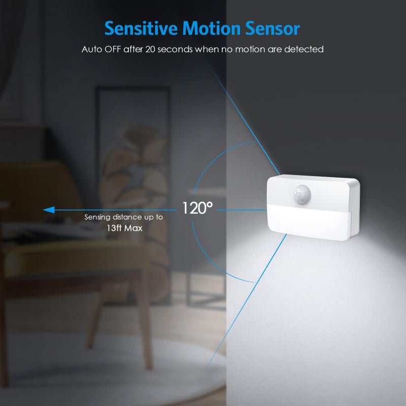 AMIR 6 Pack Mini Motion Sensor Stair Light for Indoor, Battery-Powered LED Night Light, 40 Lumen 6500K, Cordless Closet Lights, Safe Lights for Stairs, Hallway, Bathroom, Kitchen, Cabinet - Image 3