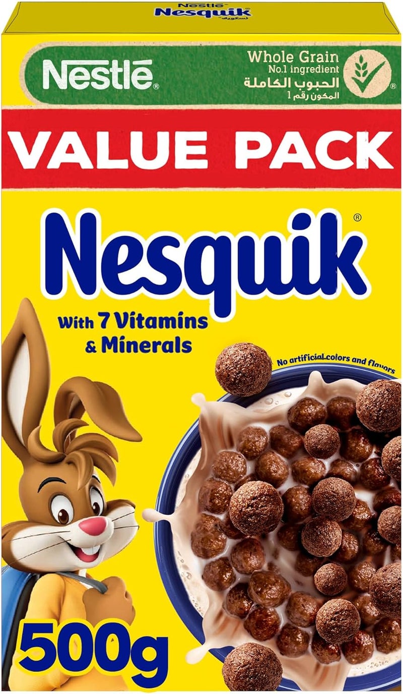 Nesquik حبوب نيسكويك بنكهة الشوكولاتة، 500 جرام - حبوب كاملة مع 7 فيتامينات ومعادن - Image 1