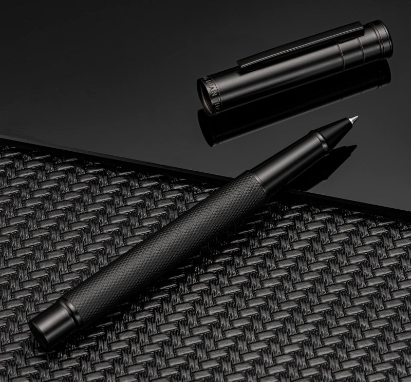 Asvine Hongdian Matte Black Forest Rollerball Pen with Schmidt Black Ink Refill, Classic Design with Metal Case for Business Signature - Image 2