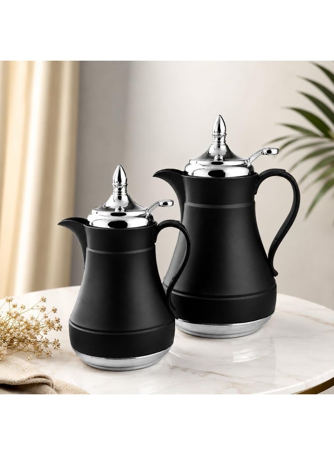 REFAN Premium Tea and Coffee Thermos Set of 2 Pieces 0.6 Liter+1 Liter | High Quality Hospitality Thermos Leak Proof Keeps Drinks Hot for Long Hours (Silver) - Image 1