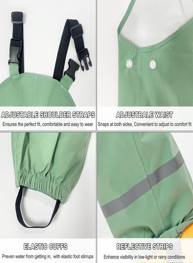 Fewlby Kids Rain Bib Pants, Toddlers Waterproof Suspender Dirty Proof Rain Wear, Green, 4-5 Years - Image 4