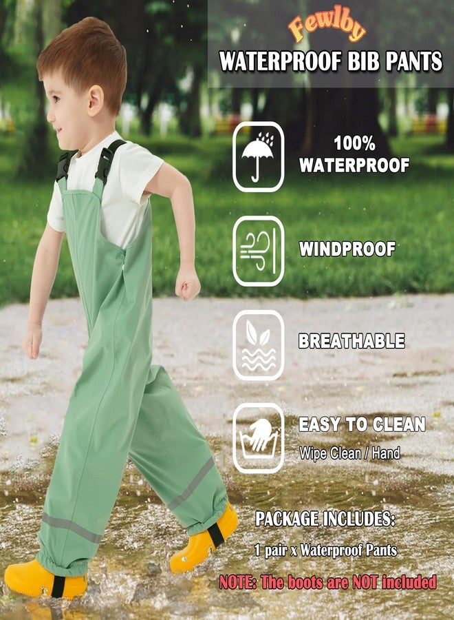 Fewlby Kids Rain Bib Pants, Toddlers Waterproof Suspender Dirty Proof Rain Wear, Green, 4-5 Years - Image 2