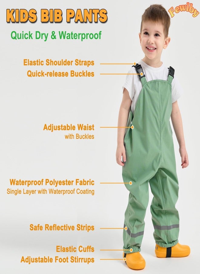 Fewlby Kids Rain Bib Pants, Toddlers Waterproof Suspender Dirty Proof Rain Wear, Green, 4-5 Years - Image 3