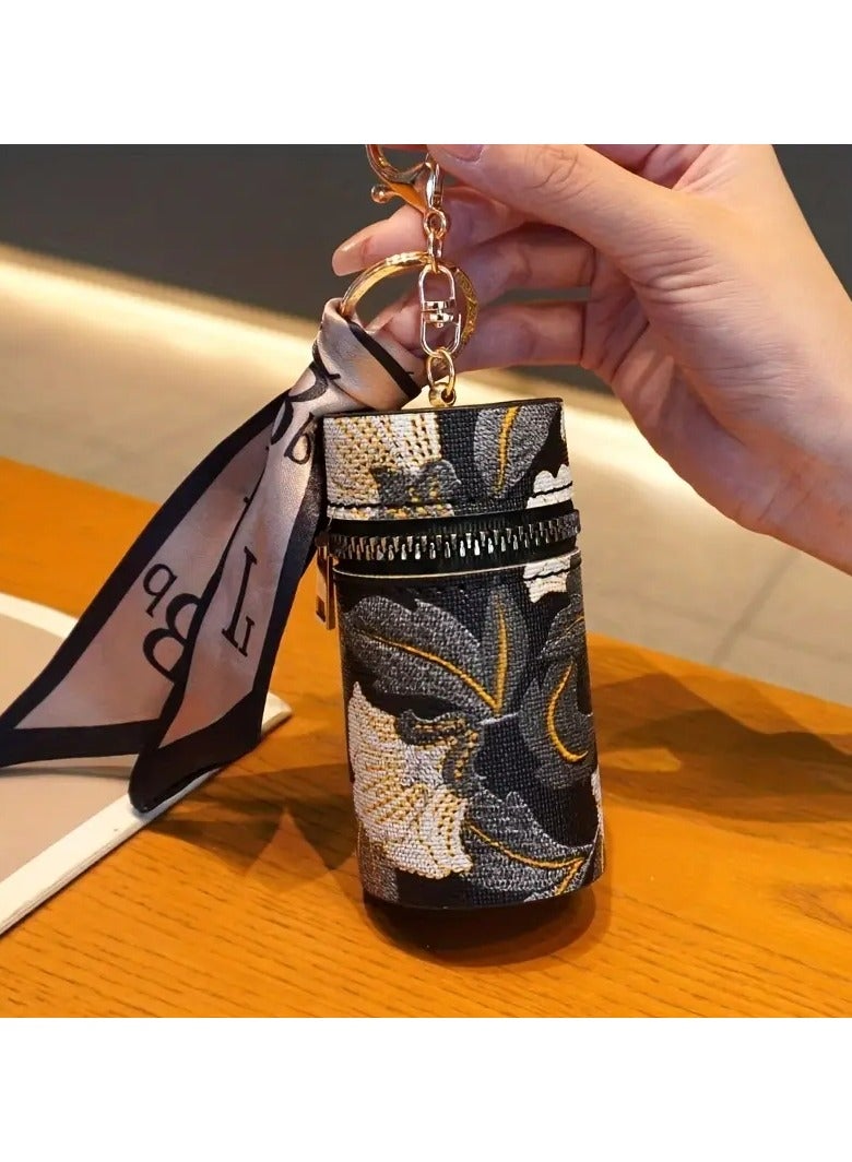 Kormesic Cultural Motif, Exquisite Handmade Embroidered Hanfu Printed Bucket Bag, Portable Lipstick Storage Box with Keychain, Ideal Headphone Case, Gorgeous Bag Pendant - The Perfect Gift for Every Woman - Image 1