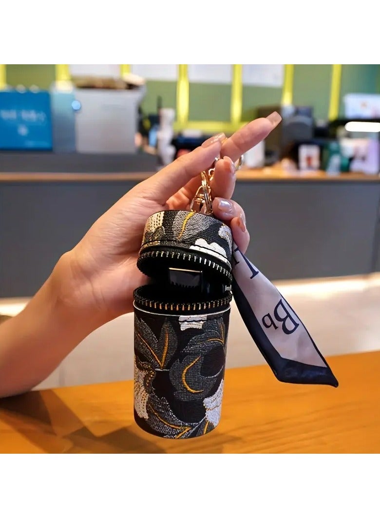 Kormesic Cultural Motif, Exquisite Handmade Embroidered Hanfu Printed Bucket Bag, Portable Lipstick Storage Box with Keychain, Ideal Headphone Case, Gorgeous Bag Pendant - The Perfect Gift for Every Woman - Image 2