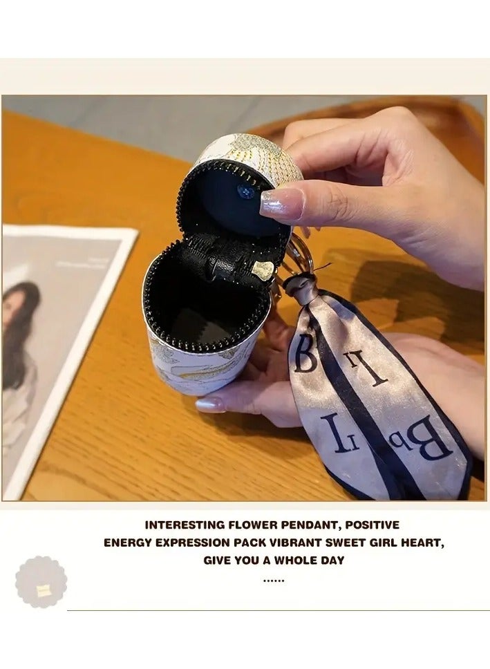 Kormesic Cultural Motif, Exquisite Handmade Embroidered Hanfu Printed Bucket Bag, Portable Lipstick Storage Box with Keychain, Ideal Headphone Case, Gorgeous Bag Pendant - The Perfect Gift for Every Woman - Image 3