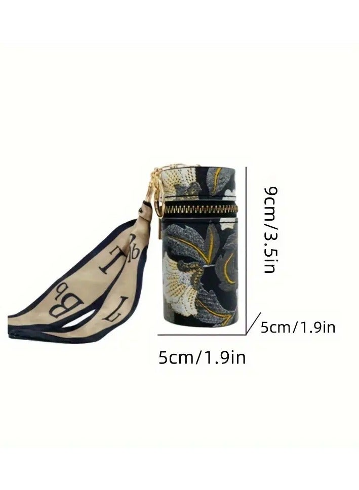 Kormesic Cultural Motif, Exquisite Handmade Embroidered Hanfu Printed Bucket Bag, Portable Lipstick Storage Box with Keychain, Ideal Headphone Case, Gorgeous Bag Pendant - The Perfect Gift for Every Woman - Image 5