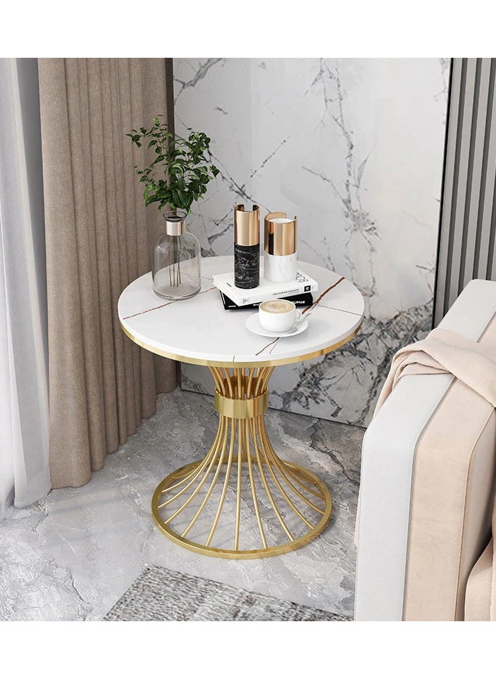 Generic Luxury iron table modern apartment sofa table creative marble end side table small round coffee table gold round table (Without Chair)  - Image 1