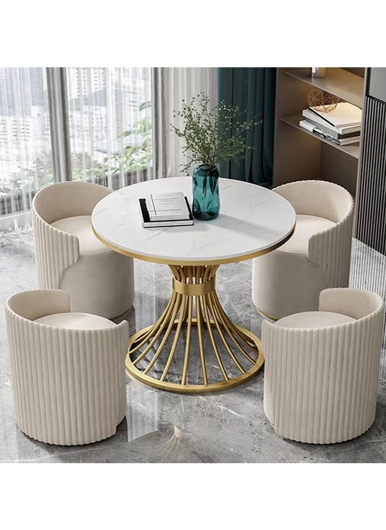 Generic Luxury iron table modern apartment sofa table creative marble end side table small round coffee table gold round table (Without Chair)  - Image 3
