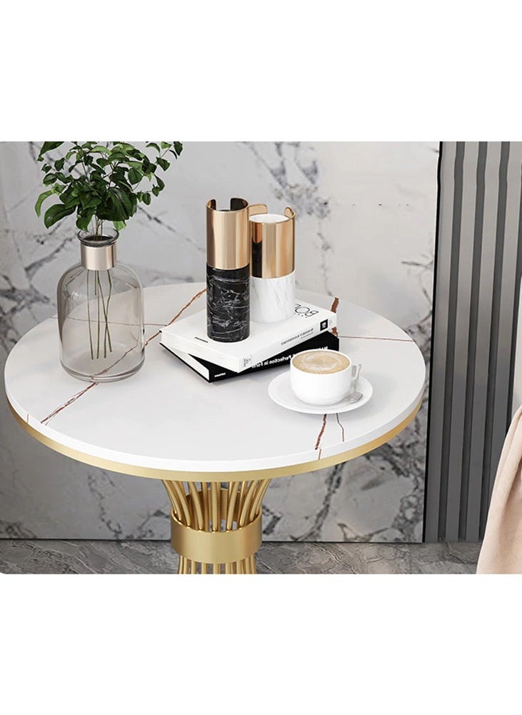 Generic Luxury iron table modern apartment sofa table creative marble end side table small round coffee table gold round table (Without Chair)  - Image 2