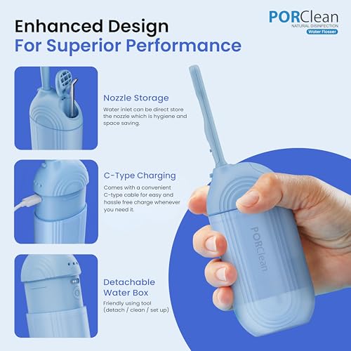 PORClean WASH301 PRO Electric Water Flosser for Teeth | 120 PSI Deep Cleaning, 3 Modes with 9 Adjustable Pressure Dental Flosser | 180ml Tank, 5 Tips | Oral Irrigator for Braces, Implants & Gum Care - Image 4