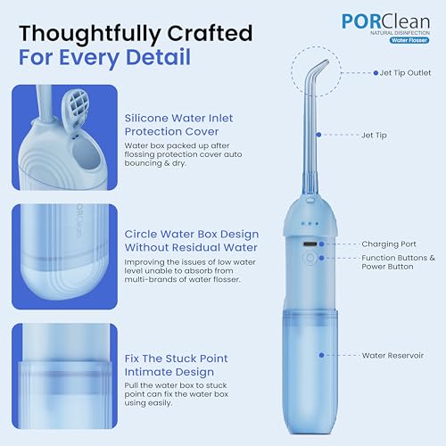PORClean WASH301 PRO Electric Water Flosser for Teeth | 120 PSI Deep Cleaning, 3 Modes with 9 Adjustable Pressure Dental Flosser | 180ml Tank, 5 Tips | Oral Irrigator for Braces, Implants & Gum Care - Image 5