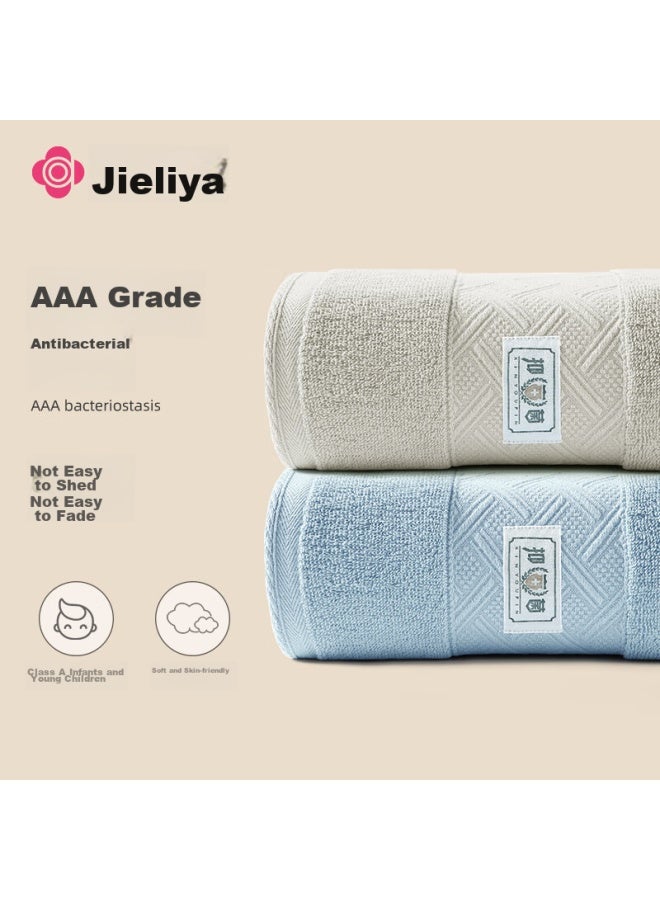 Grace Antibacterial Towel, Xinjiang Cotton, Soft Pure Cotton Face Towel For Home Use, Bath Towel For Couples, 2 Pieces, Blue + Camel - Image 1