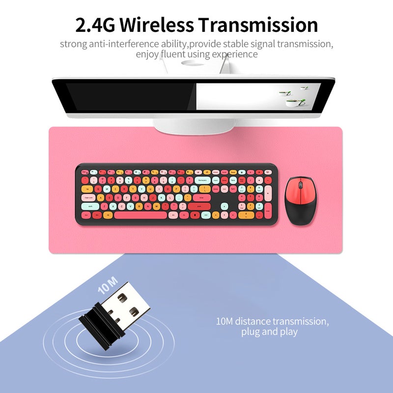 مجموعة لوحة المفاتيح Mofii 666 اللاسلكية 2.4G بالألوان المختلطة، مجموعة لوحة مفاتيح 110 مفتاح بغطاء مفاتيح بانك مستدير للفتاة باللون الوردي - Image 5