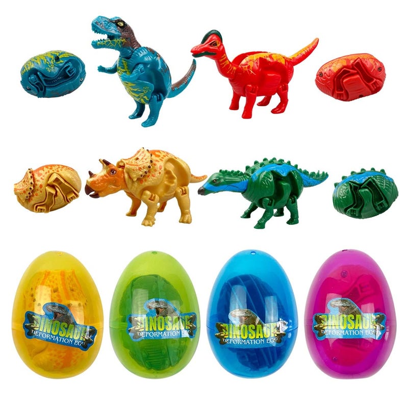 JoFAN 4 Pack Jumbo Dinosaur Deformation Eggs Prefilled Plastic Easter Eggs with Toys Inside for Kids Boys Girls Toddlers Easter Basket Stuffers Gifts Party Favors - Image 2
