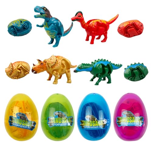 JoFAN 4 Pack Jumbo Dinosaur Deformation Eggs Prefilled Plastic Easter Eggs with Toys Inside for Kids Boys Girls Toddlers Easter Basket Stuffers Gifts Party Favors - Image 1