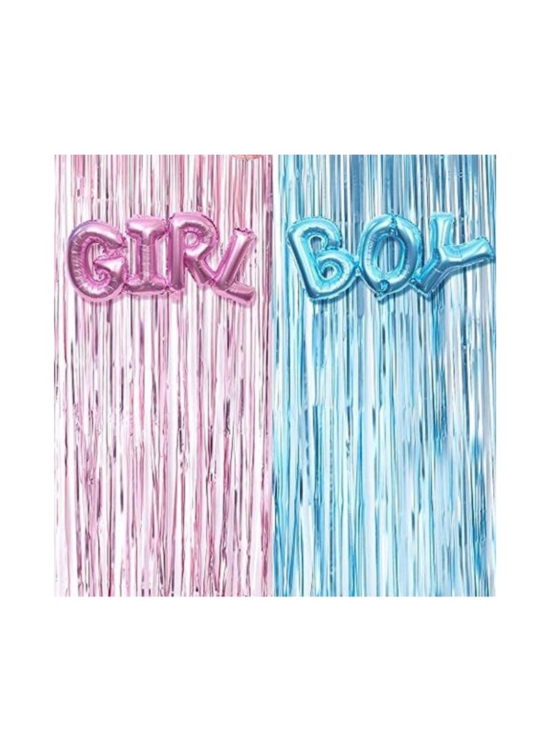 تي تي كوروك مجموعة ديكور تكشف عن الجنس - ستائر ذات أهداب معدنية + بالونات فويل للأولاد والبنات تكشف عن الجنس خلفية صور للحفلات - وردي/أزرق - Image 1