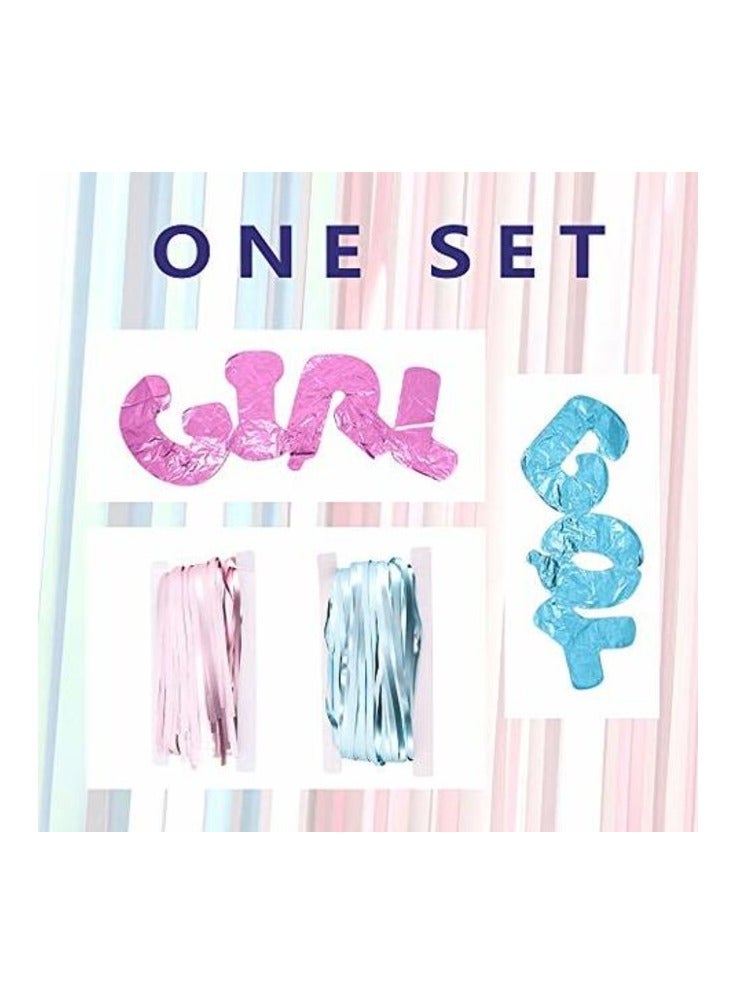 تي تي كوروك مجموعة ديكور تكشف عن الجنس - ستائر ذات أهداب معدنية + بالونات فويل للأولاد والبنات تكشف عن الجنس خلفية صور للحفلات - وردي/أزرق - Image 2