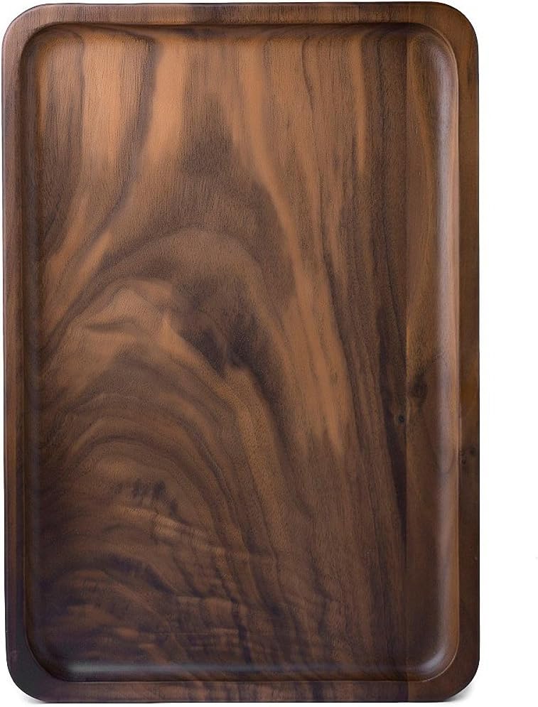 Winterworm Rustic Walnut Wooden Tray Solid Wood Serving Tray Square Rectangle Platter Tea Tray Coffee Table Tray (Rectangle Small (12x6x0.9 inch)) - Image 1