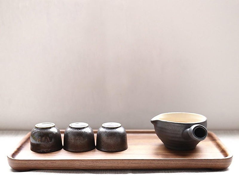 Winterworm Rustic Walnut Wooden Tray Solid Wood Serving Tray Square Rectangle Platter Tea Tray Coffee Table Tray (Rectangle Small (12x6x0.9 inch)) - Image 2