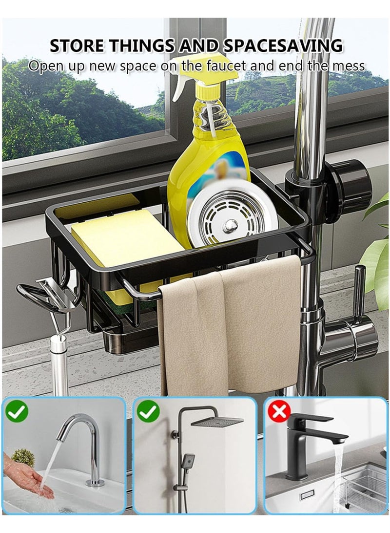 Relex Kitchen Caddy Sink Organizer, Easy Install Sponge Holder for Kitchen Sink with Tray and Hooks, Multifunction Faucet Rack for Kitchen & Bathroom (Black, Left) - Image 5