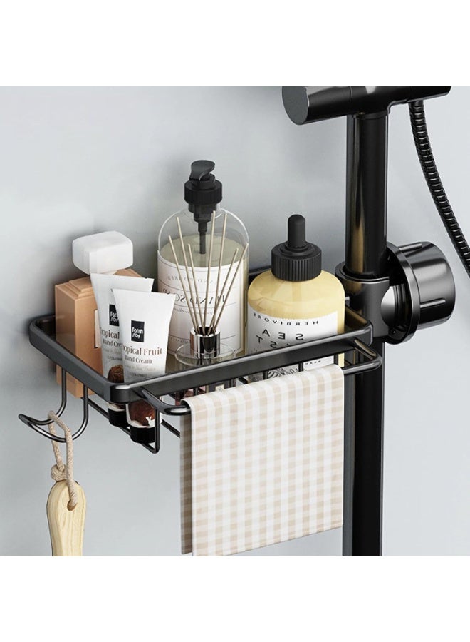 Relex Kitchen Caddy Sink Organizer, Easy Install Sponge Holder for Kitchen Sink with Tray and Hooks, Multifunction Faucet Rack for Kitchen & Bathroom (Black, Left) - Image 3