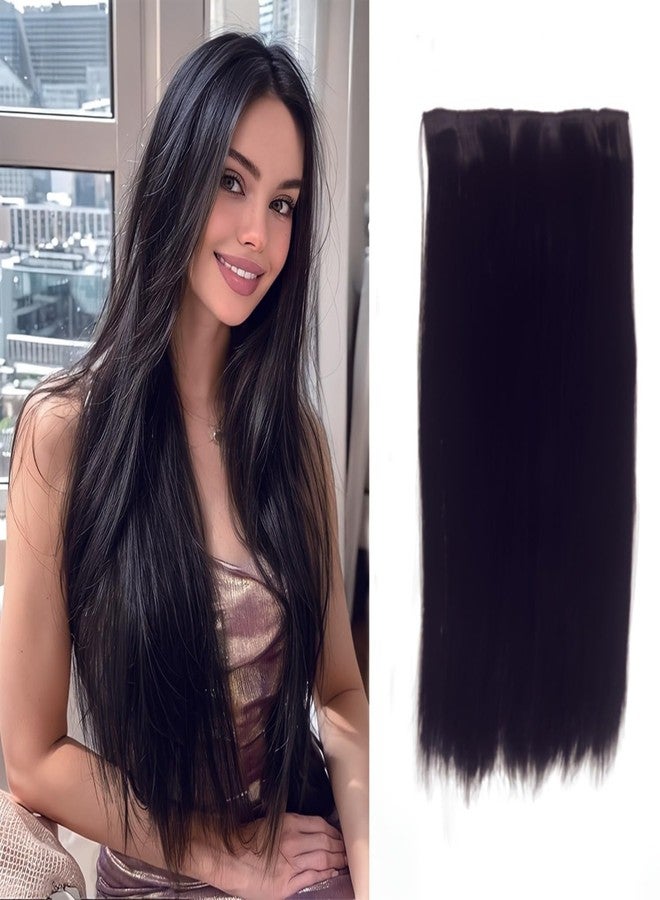Chanderkash hair extensions for women, 5 Clips 24" Curly/Straight Hair Extension Natural Black,1-pack Full Head Curly Straight Clips in, Black - Image 1