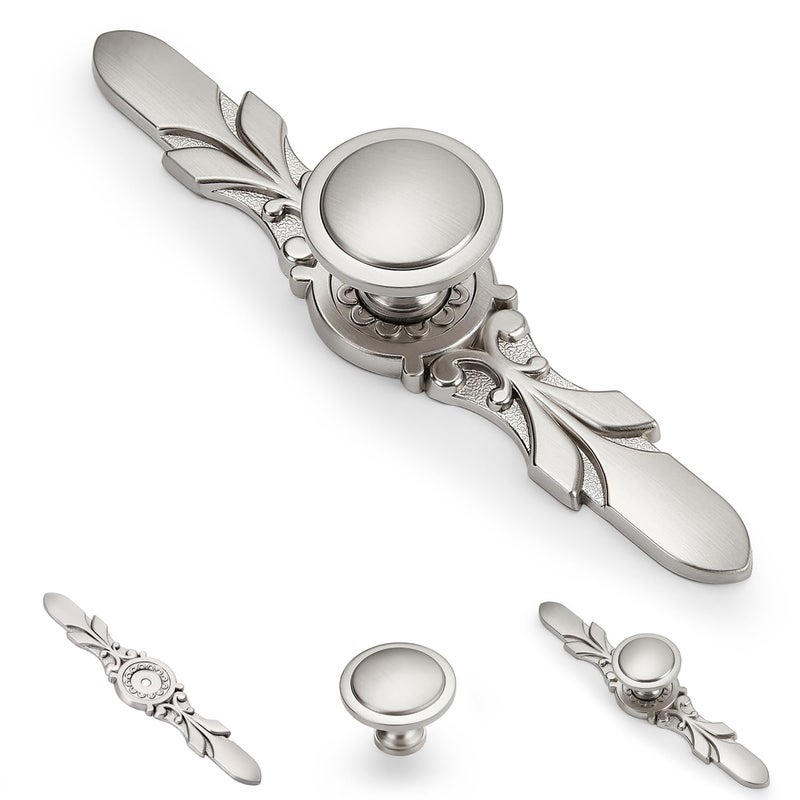 Aandxmok 10 Pack Brushed Nickel Cabinet Handles - 1.22?Knob & 5.8?Plate - Cabinet Knobs for Kitchen Cabinet Pulls, Bathroom Drawer Knob, Bedroom Dresser Drawer Decoration with Backplate - Image 1