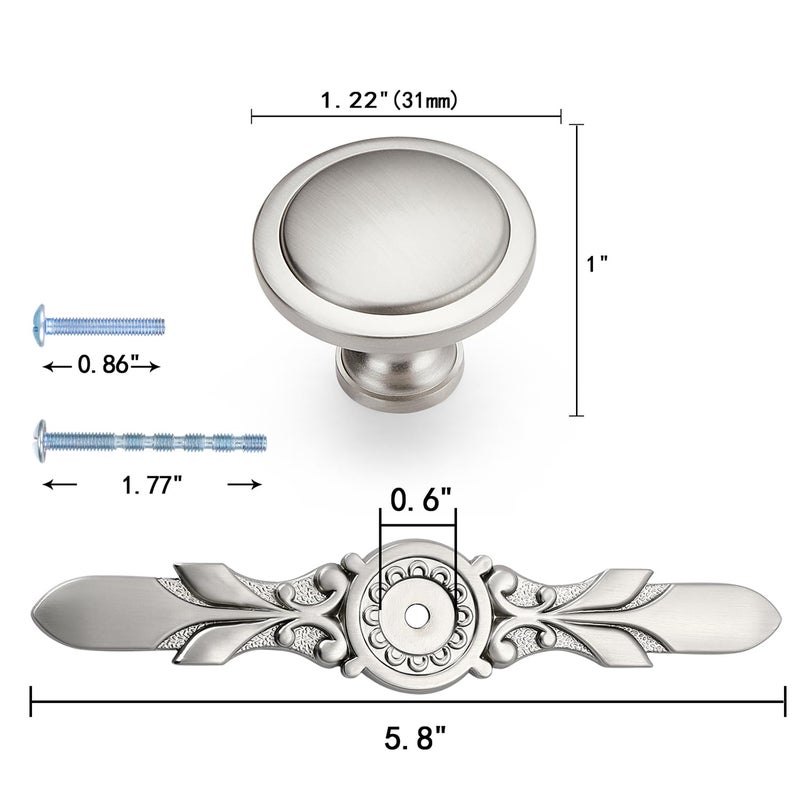 Aandxmok 10 Pack Brushed Nickel Cabinet Handles - 1.22?Knob & 5.8?Plate - Cabinet Knobs for Kitchen Cabinet Pulls, Bathroom Drawer Knob, Bedroom Dresser Drawer Decoration with Backplate - Image 2