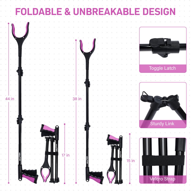 GrabRunner 38" & 44" Extra Long Grabber Reacher Tool â€“ 2 Pack Foldable Reacher Grabber Pickup Tools with 360Â° Rotating Jaw for Seniors, Hard-to-Reach Areas, Ergonomic Grip & Lightweight Designï¼ˆPinkï¼‰ - Image 2