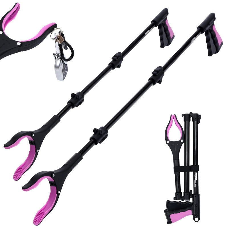 GrabRunner 38" & 44" Extra Long Grabber Reacher Tool â€“ 2 Pack Foldable Reacher Grabber Pickup Tools with 360Â° Rotating Jaw for Seniors, Hard-to-Reach Areas, Ergonomic Grip & Lightweight Designï¼ˆPinkï¼‰ - Image 1