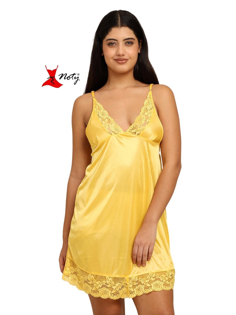 Noty Store Noty ® Women's- 3 Pc Hot & Sexy Nightwear Set- Satin - Sexy Lace Chemise with Robe (in, Alpha, Free Size, Regular, Corn Yellow) - Image 3