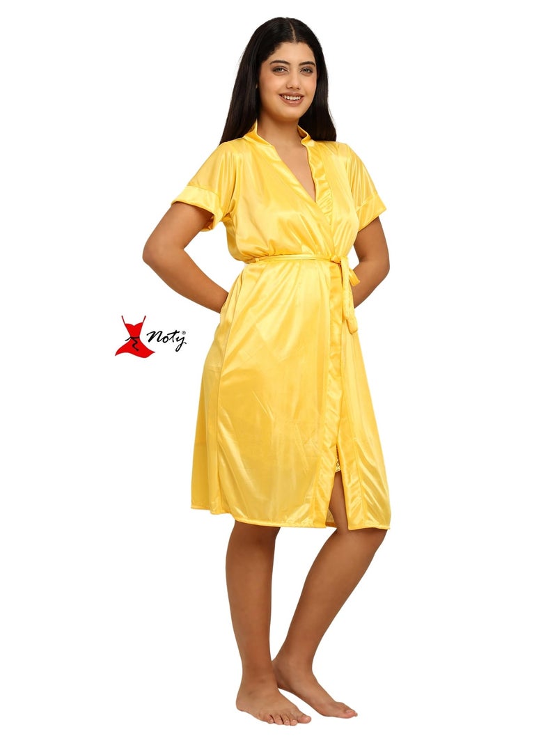 Noty Store Noty ® Women's- 3 Pc Hot & Sexy Nightwear Set- Satin - Sexy Lace Chemise with Robe (in, Alpha, Free Size, Regular, Corn Yellow) - Image 4