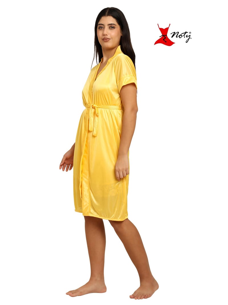 Noty Store Noty ® Women's- 3 Pc Hot & Sexy Nightwear Set- Satin - Sexy Lace Chemise with Robe (in, Alpha, Free Size, Regular, Corn Yellow) - Image 5