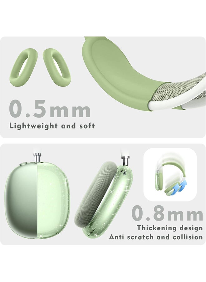 SJet - Silicone Case Cover for AirPods Max Headphones, Clear Soft TPU Ear Cups Cover/Ear Pad Case Cover/Headband Cover for AirPods Max (2024/2020) - Green Glitter - Image 1
