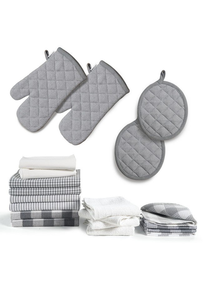 LANE LINEN Lane Linen Kitchen Towels and Dishcloths Sets - 20 Pc Kitchen Essentials for New Home, Heat Resistant Oven Mitts & Pot Holder, Absorbent Flour Sack Dish Towels, Dish Towels for Kitchen - Grey, Gray  - Image 2