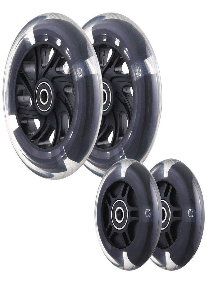 WHEELGOO Front 120mm & Rear 80mm Light-Up Flashing 3-Wheeled kid Scooter Replacement Wheels, Complete Wheels Set for 3-Wheeled Kid Push Scooter, Set of 4 (Black) - Image 1