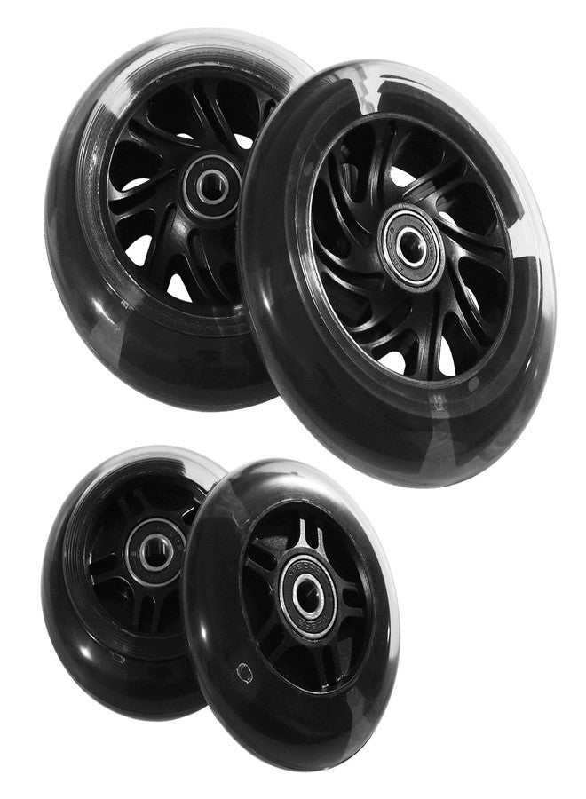 WHEELGOO Front 120mm & Rear 80mm Light-Up Flashing 3-Wheeled kid Scooter Replacement Wheels, Complete Wheels Set for 3-Wheeled Kid Push Scooter, Set of 4 (Black) - Image 4