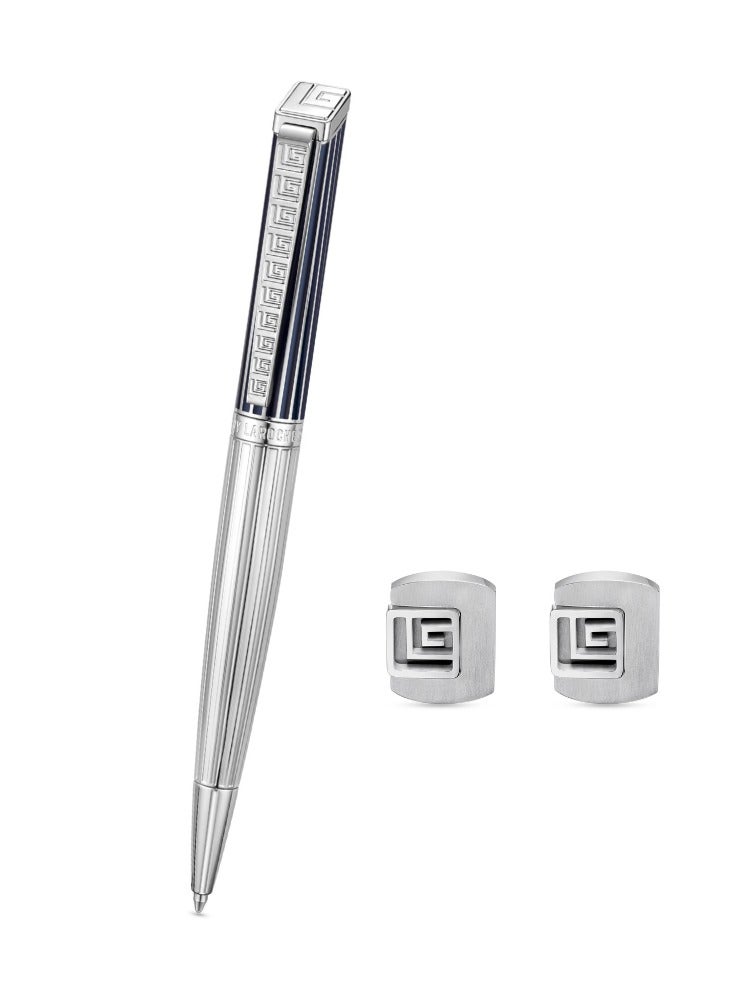Leon Silver Grey Pen and Cufflinks Set Box for Men