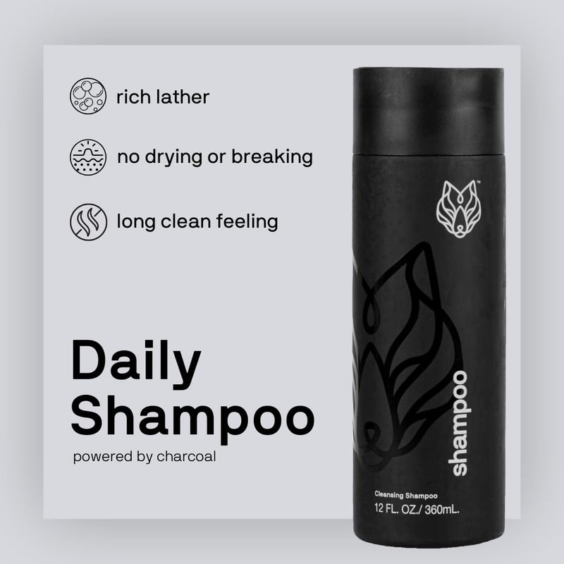Black Wolf Mens Shampoo for Oily Hair, 12 Fl Oz - Charcoal-Infused Oil Control Shampoo with Moisturizing & Deep Cleansing Formula Hydrates & Nourishes Scalp - Daily Hair Care for Men - Image 2