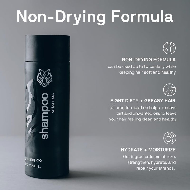 Black Wolf Mens Shampoo for Oily Hair, 12 Fl Oz - Charcoal-Infused Oil Control Shampoo with Moisturizing & Deep Cleansing Formula Hydrates & Nourishes Scalp - Daily Hair Care for Men - Image 3