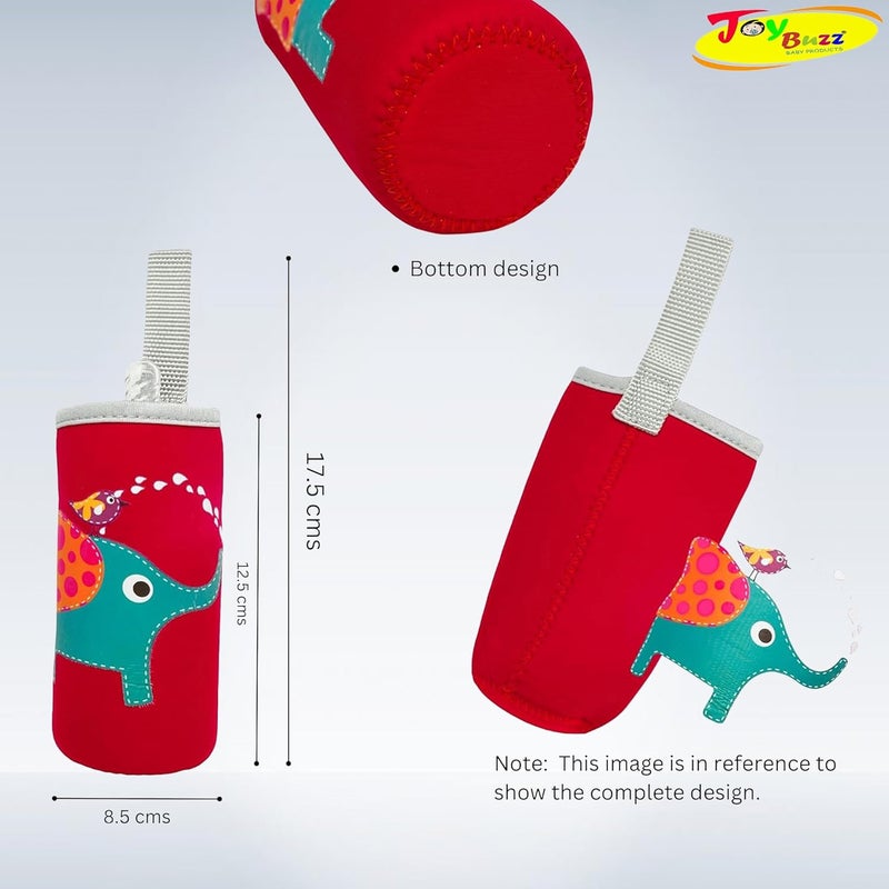 Joy Buzz Cute Animated Patterned Soft Stretchable Baby Feeding Bottle Cover with Easy to Hold Strap for 120ml, 150ml, 240ml (Red) - Image 3