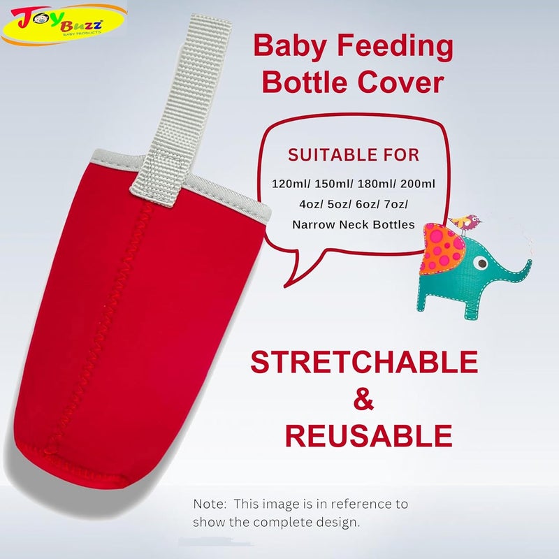 Joy Buzz Cute Animated Patterned Soft Stretchable Baby Feeding Bottle Cover with Easy to Hold Strap for 120ml, 150ml, 240ml (Red) - Image 2
