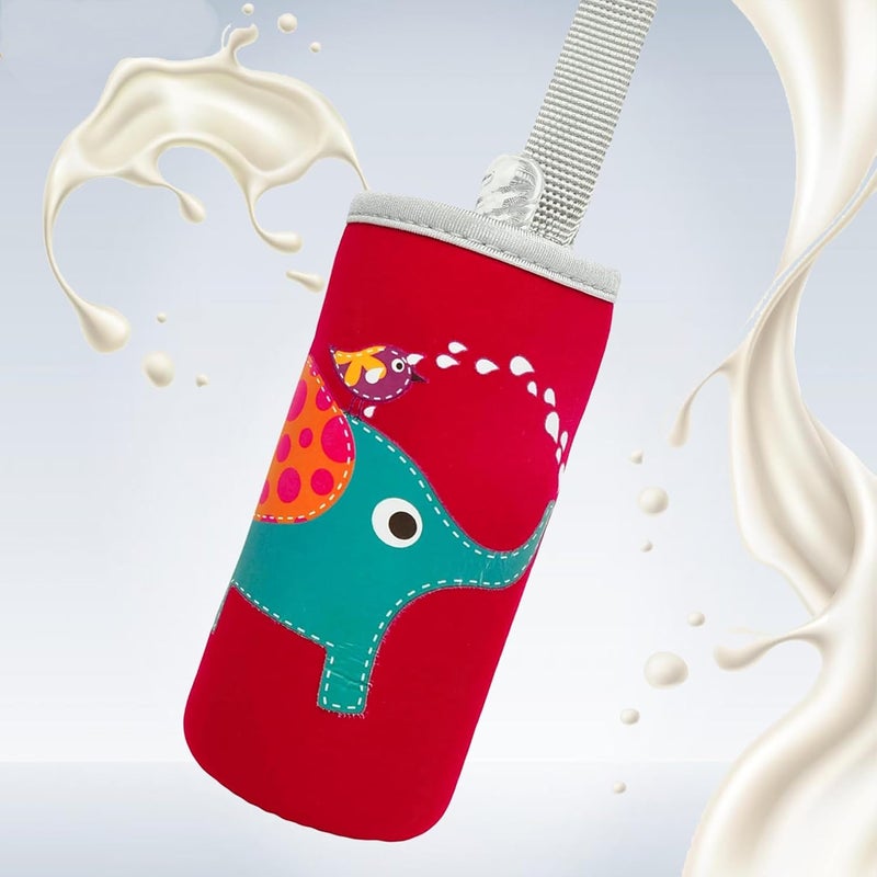 Joy Buzz Cute Animated Patterned Soft Stretchable Baby Feeding Bottle Cover with Easy to Hold Strap for 120ml, 150ml, 240ml (Red) - Image 1