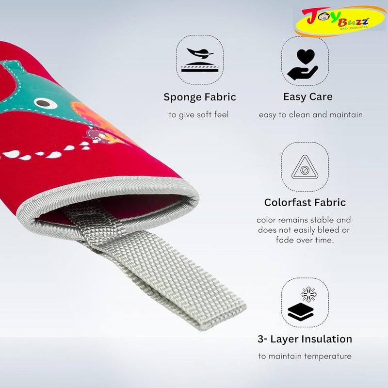 Joy Buzz Cute Animated Patterned Soft Stretchable Baby Feeding Bottle Cover with Easy to Hold Strap for 120ml, 150ml, 240ml (Red) - Image 5