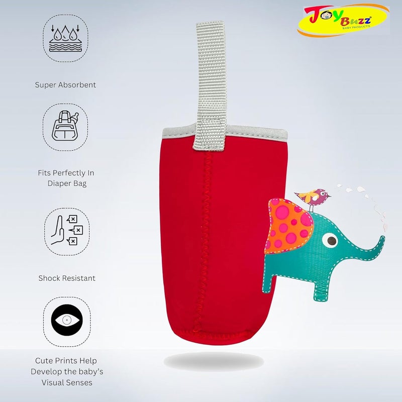 Joy Buzz Cute Animated Patterned Soft Stretchable Baby Feeding Bottle Cover with Easy to Hold Strap for 120ml, 150ml, 240ml (Red) - Image 4