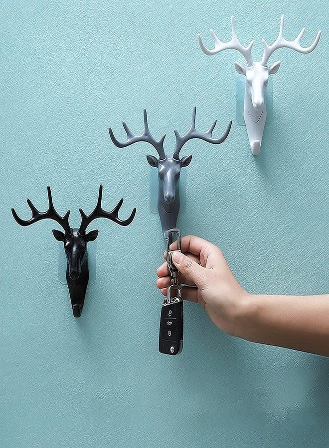 XANTHIC Deer Head Hanging Hook, Self Adhesive Wall Door Plastic Hook Hanger Bag Keys Sticky Holder,Home, Office,Keychain Holder,You can Hang up to 10 Items on 1 Hook(Pack of 1) - Image 1