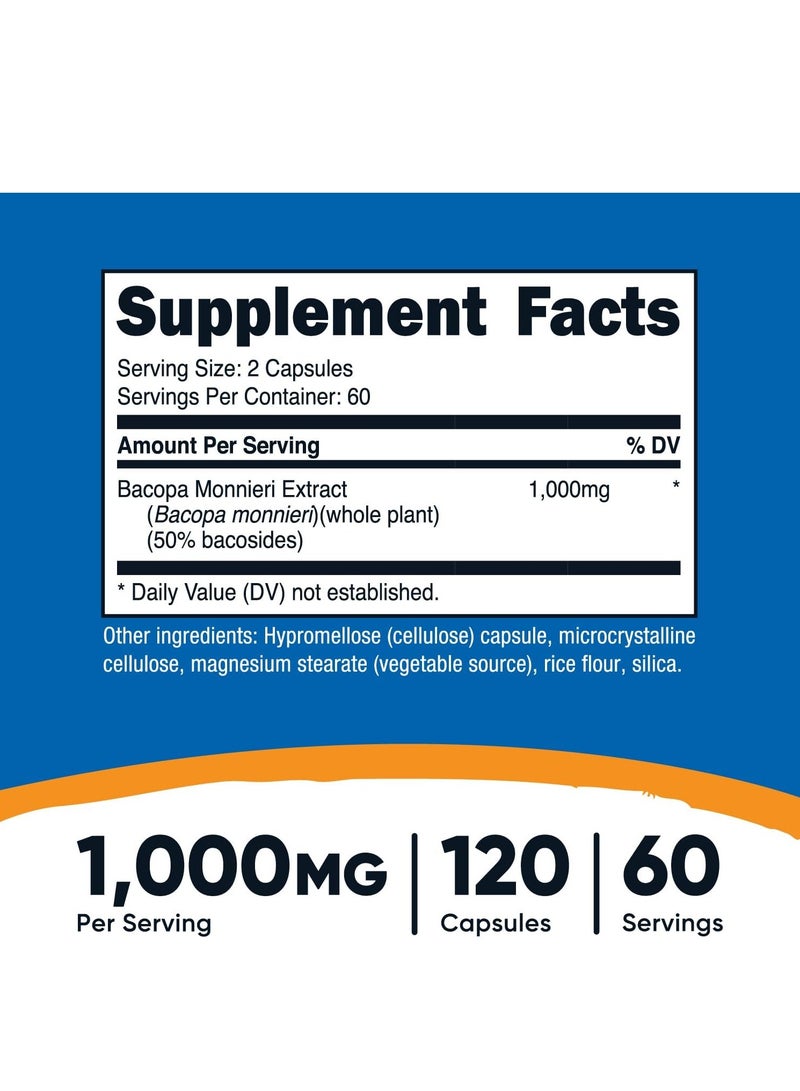 Nutricost Bacopa Capsules 500mg 120 Caps - Image 2